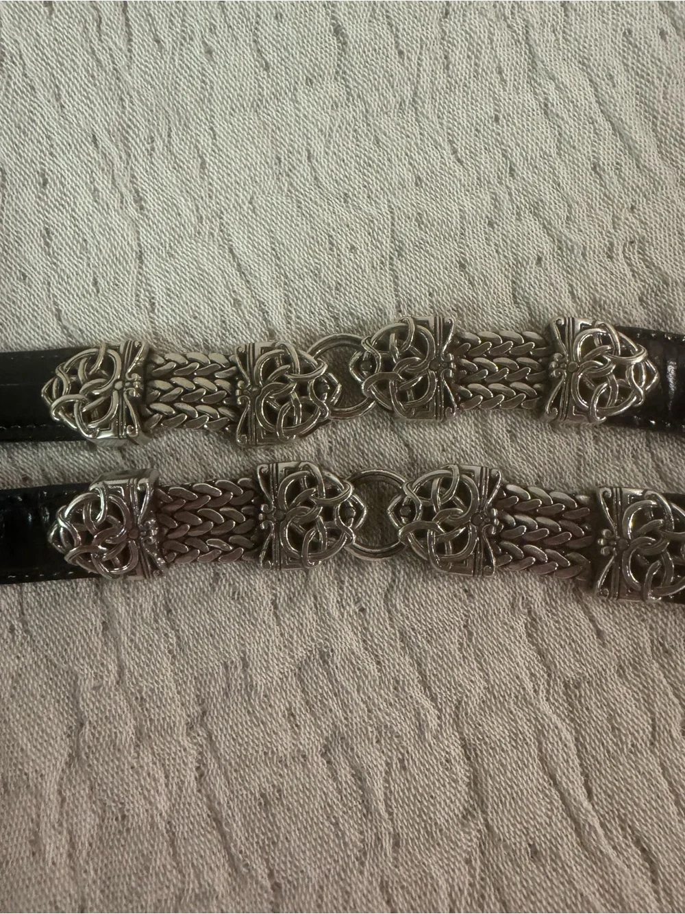 VTG Brighton Black Leather Belt Silver Celtic Scroll Link Mesh Accent Size M/30
